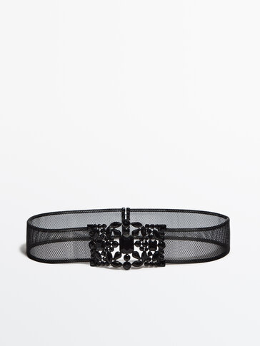 Net belt with black stones detail -Studio