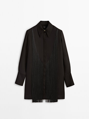 Silk blend oversize blouse with fringing - Studio