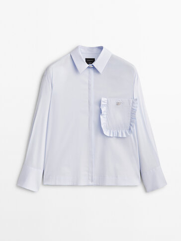 Poplin shirt with pocket and rhinestone button -Studio