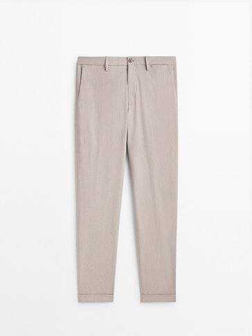 Pantaloni chino slim fit in cotone color ghiaccio tinto filo