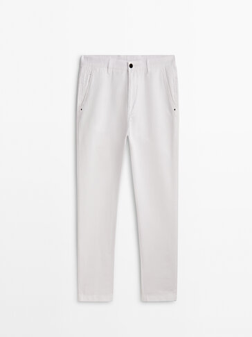 Linen blend tapered fit chinos