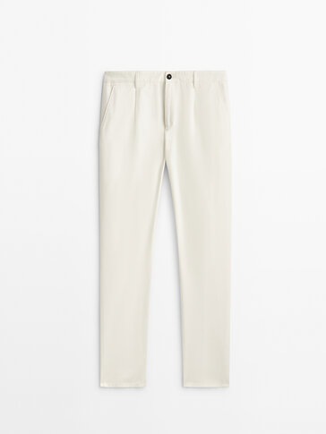 Pantalón chino pinzas sarga tapered fit