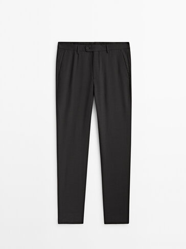 Grey wool micro textured suit trousers