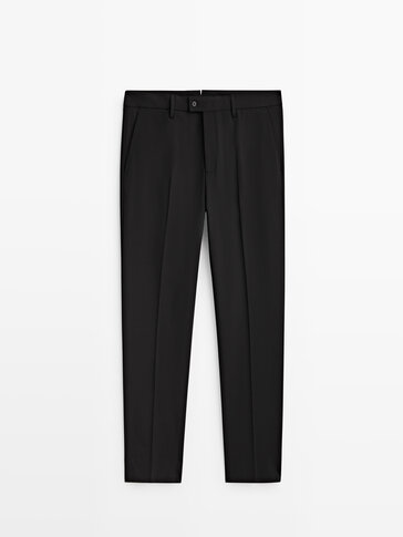 מכנסיים מחויטים בצבע שחור מבד צמר - STUDIO