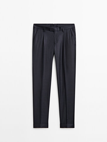 Blue check wool trousers