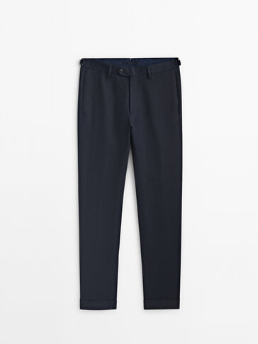 Navy blue 100% linen suit trousers