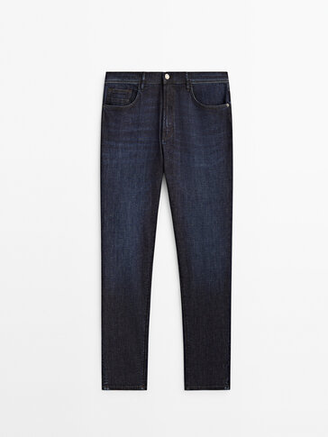 Lightweight tapered-fit stonewashed jeans