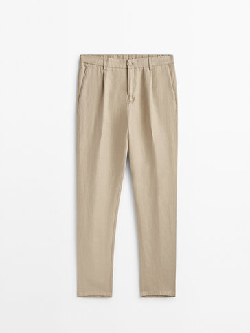 Pantaloni 100% lino con pince