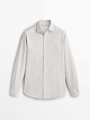 Priglundantys melanžiniai oksfordo marškiniai su dryžiais