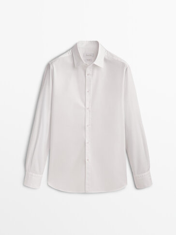 Regular fit microtextured cotton shirt