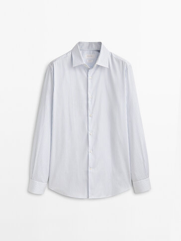 Këmishë me vija slim fit prej pëlhure “pinpoint” e lehtë për t’u hekurosur