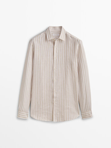 Slim fit striped cotton and linen blend shirt