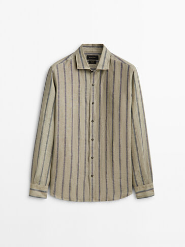 Slim fit striped 100% linen shirt
