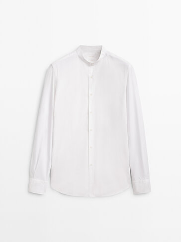 Slim fit poplin shirt with a stand-up collar