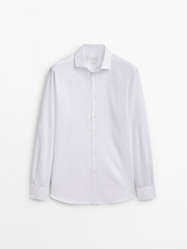 Slim fit micro-textured cotton shirt