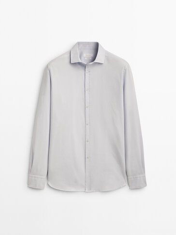 Slim fit micro-textured cotton shirt