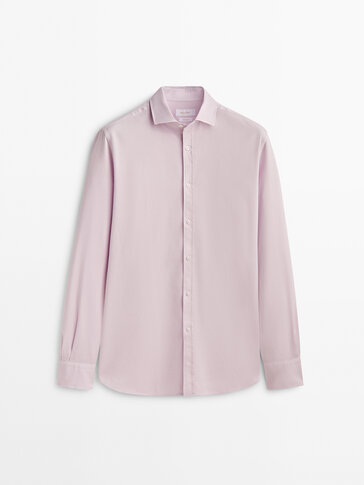Slim fit micro-textured cotton shirt