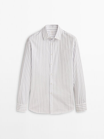 Regular fit striped poplin cotton shirt