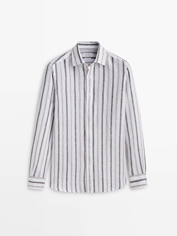 Slim fit two-tone striped linen shirt