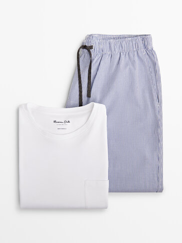 Pijama pantalón cuadros camiseta manga corta