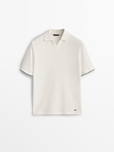 Textured cotton short sleeve polo shirt