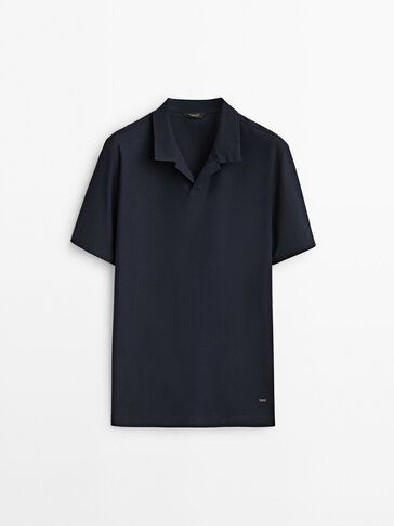 Short sleeve micro twill cotton polo shirt