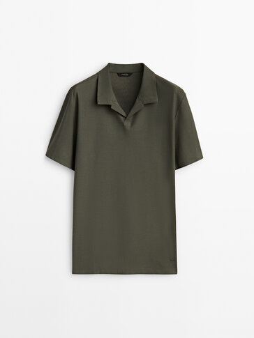 Short sleeve micro twill cotton polo shirt
