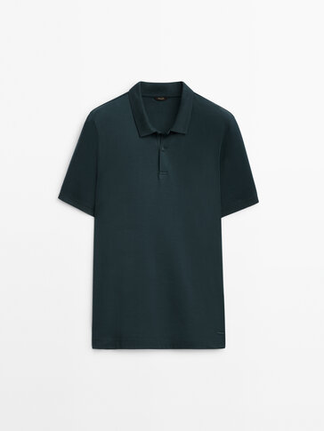 Short sleeve cotton polo shirt with ribbed detail