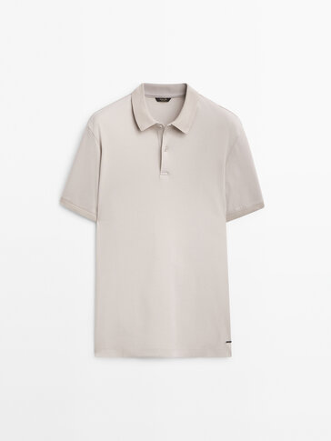 Short sleeve cotton polo shirt with ribbed detail
