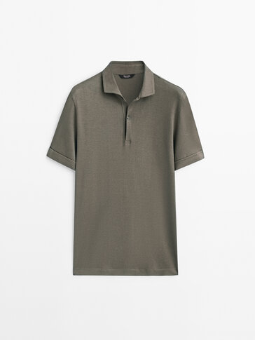 Linen and cotton blend polo shirt