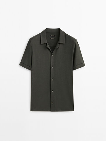 Short sleeve linen and cotton blend shirt