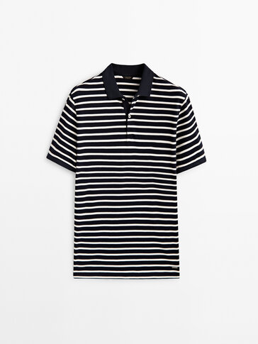 Striped cotton polo shirt with short sleeves