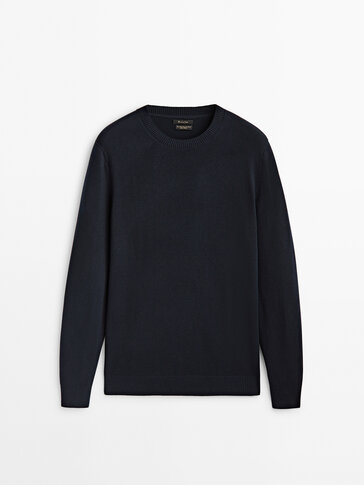 Cotton and wool blend crew neck sweater