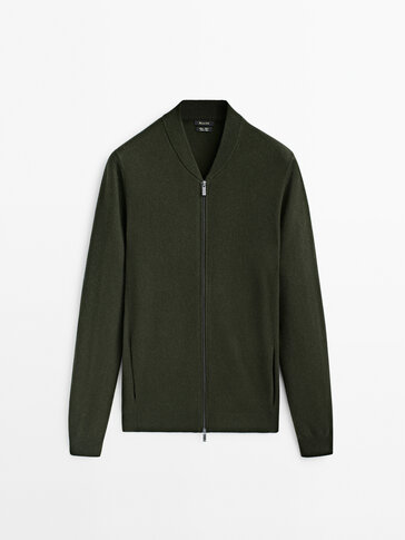 Cardigan bomber jacket with cotton and wool