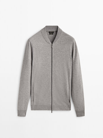 Cardigan bomber jacket with cotton and wool