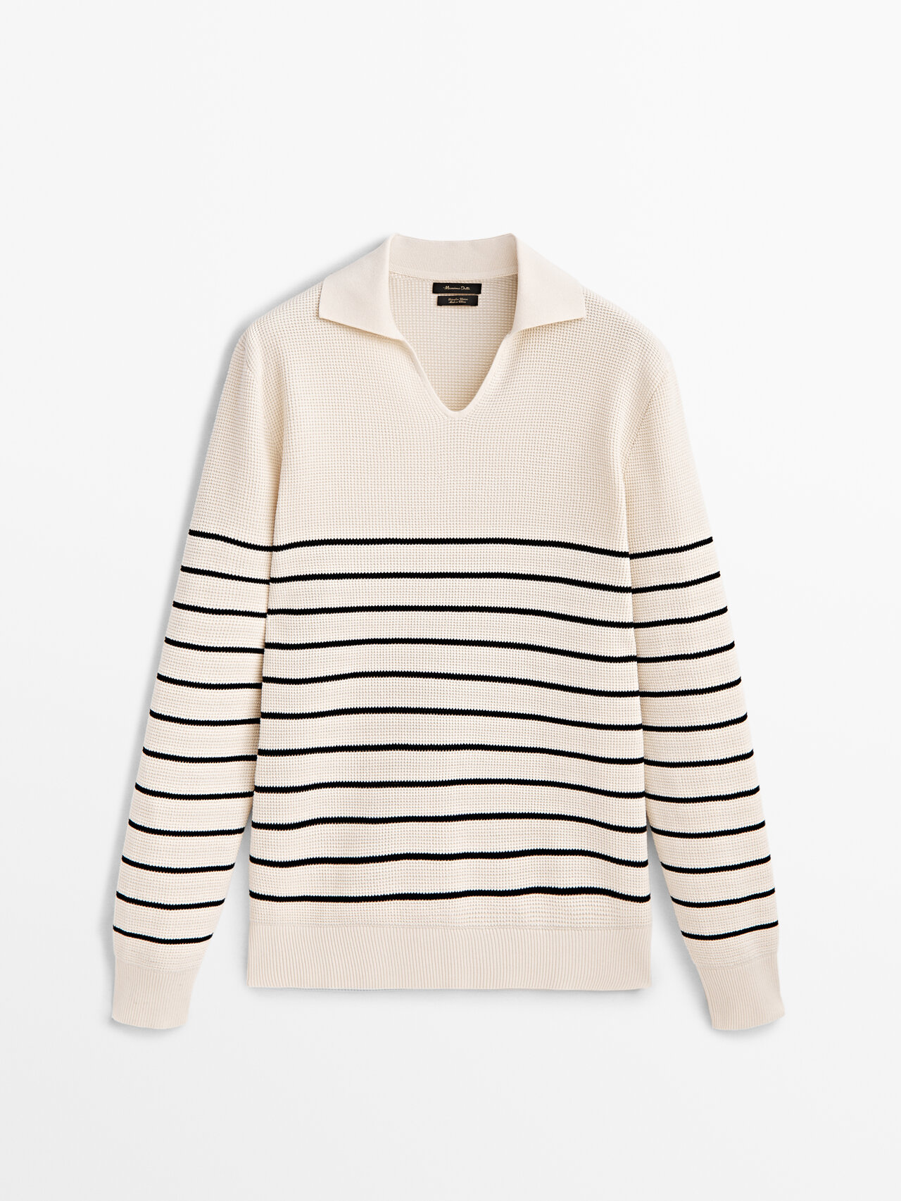 Massimo Dutti Textured Striped Cotton Polo Sweater In Gebrochen