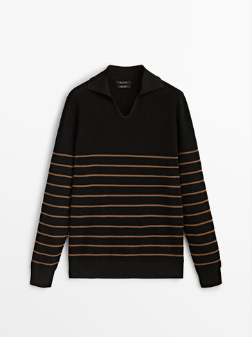 Textured striped cotton polo sweater