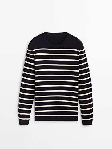 Striped extra-fine cotton knit sweater