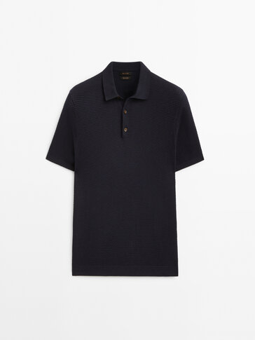 Textured short sleeve polo sweater