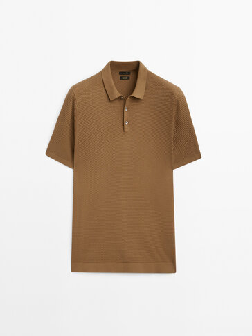 Textured short sleeve polo sweater
