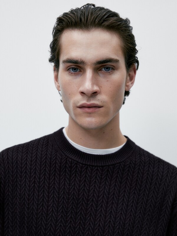 Cable knit sweater with a crew neck - Massimo Dutti Worldwide