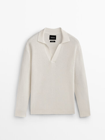 Textured knit sweater with a polo collar - Limited Edition