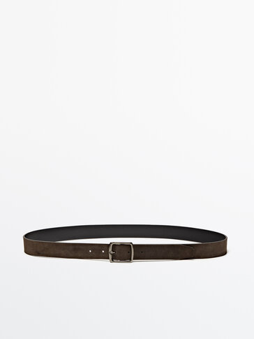 Split suede belt with foldable buckle
