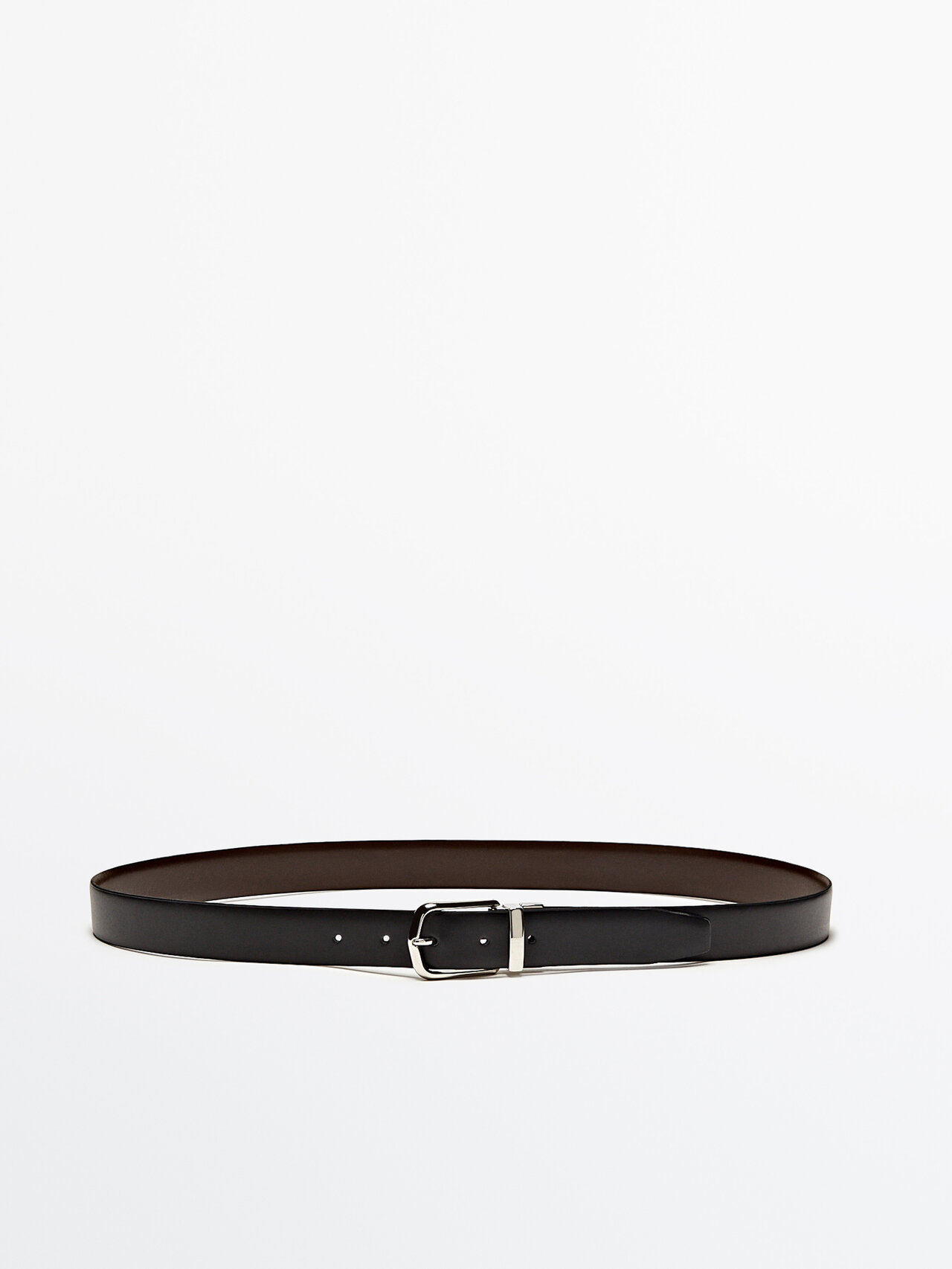 Massimo Dutti Reversible Leather Belt In Black