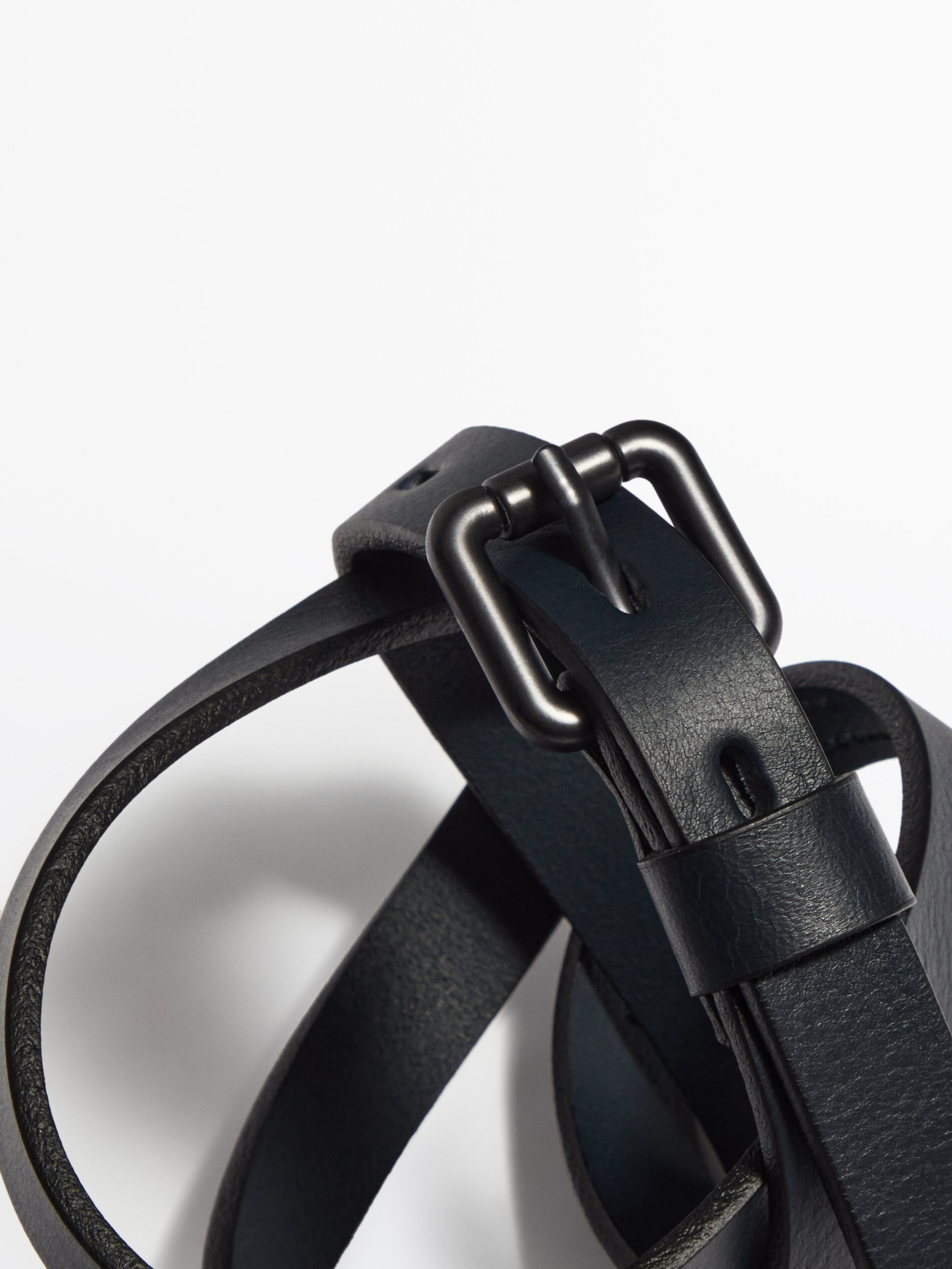 Thin Leather Belt With Square Buckle - Studio - Black - 38 - Massimo Dutti - Men