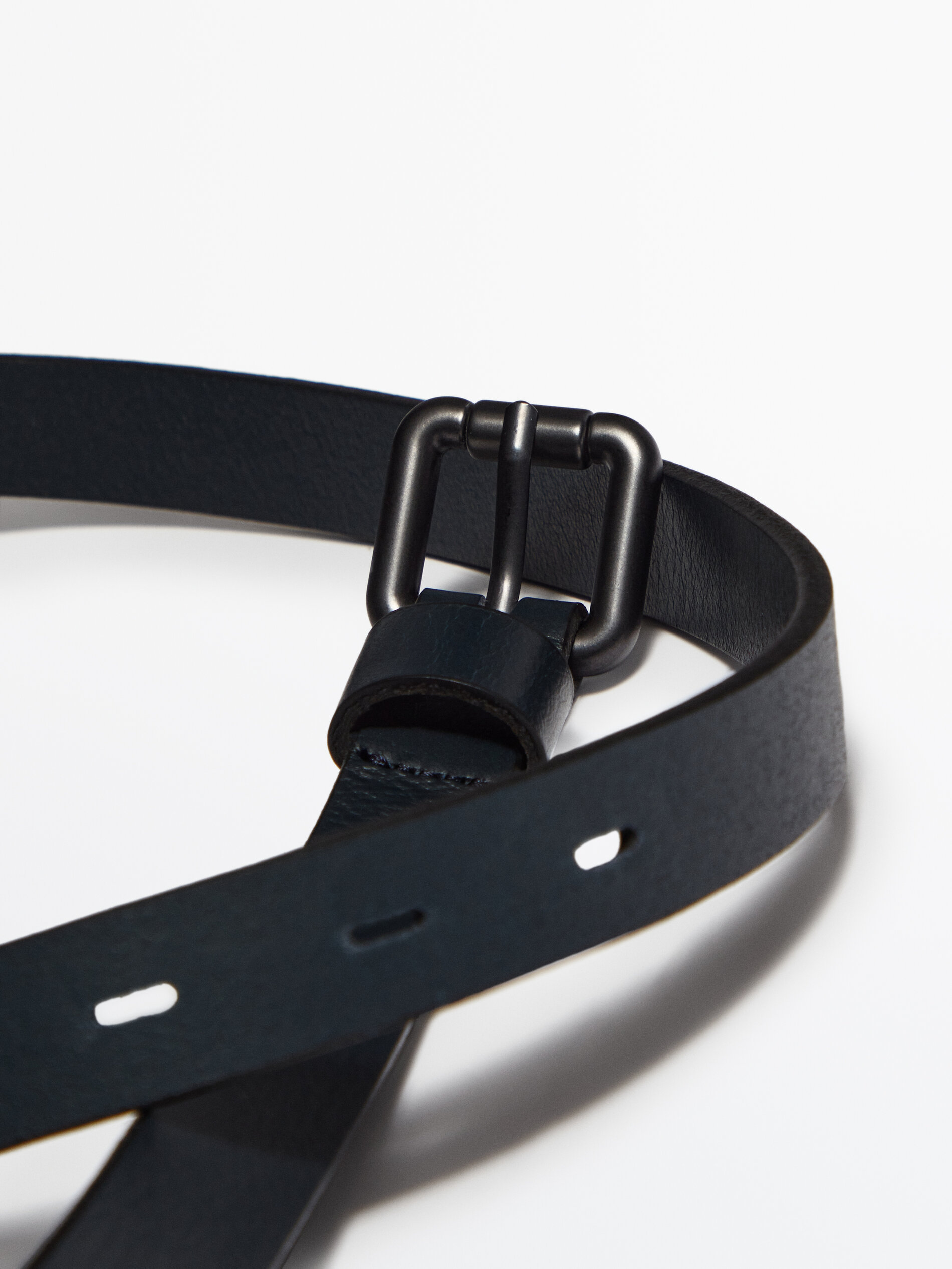 Thin Leather Belt With Square Buckle - Studio - Black - 38 - Massimo Dutti - Men