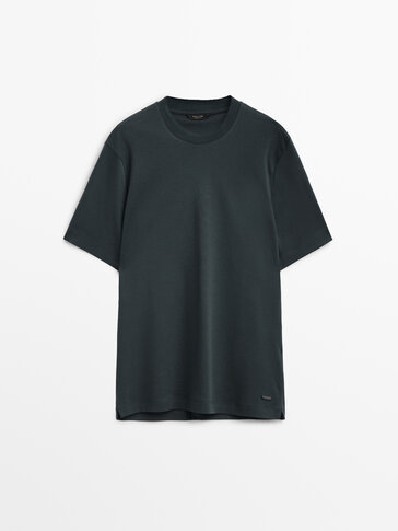 Short sleeve cotton T-shirt with ribbed detail