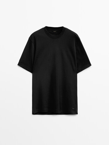 Short sleeve cotton T-shirt with ribbed detail