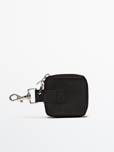 Square leather wallet with zip