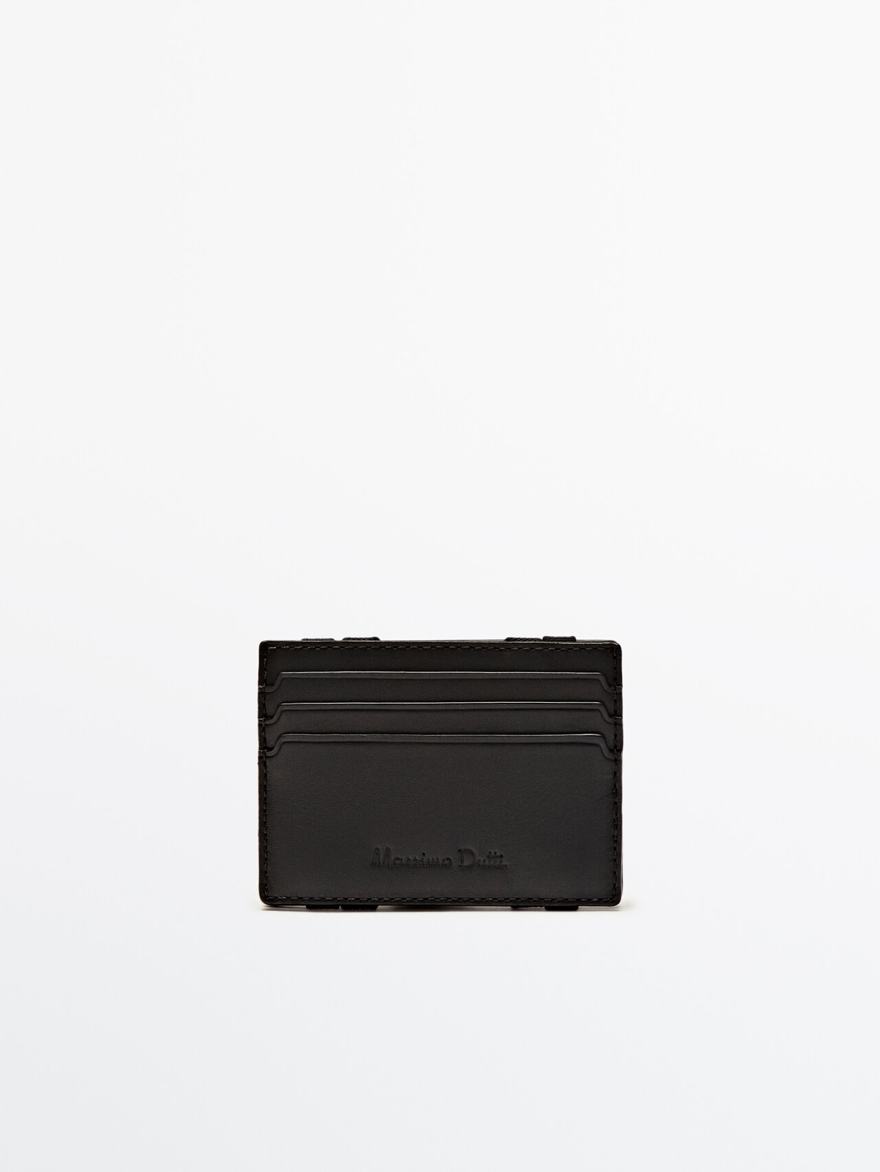 Massimo Dutti Leather Card Holder In Black